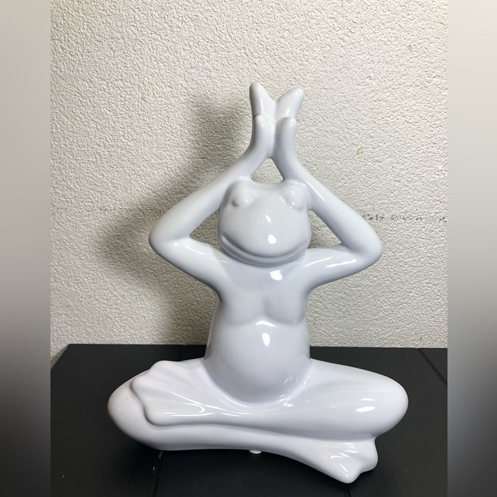 White Ceramic Frog Yoga Figurine - Decorative Home Art